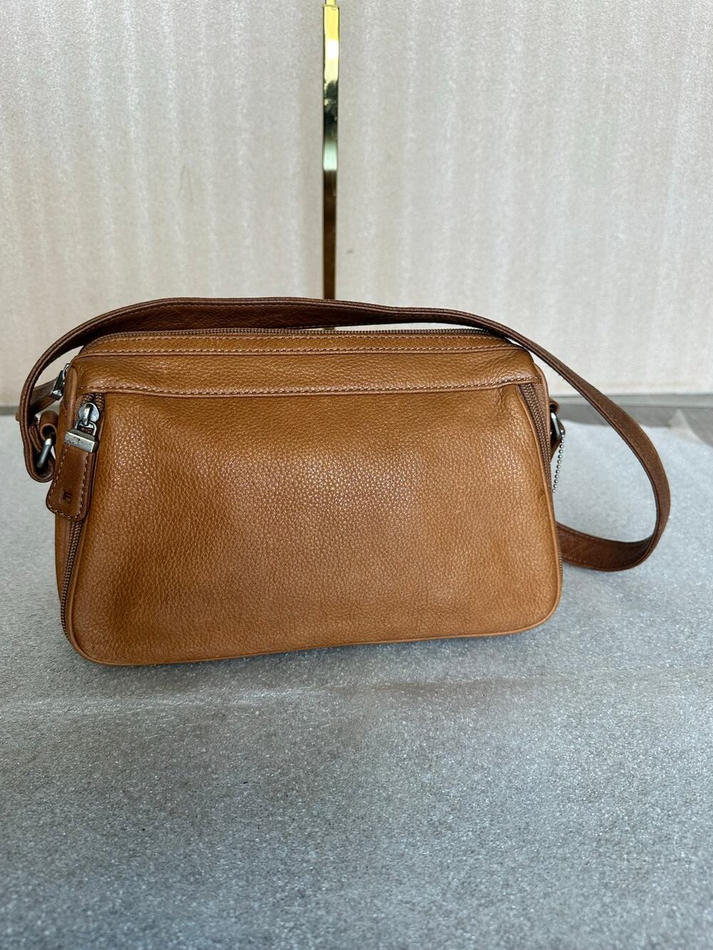 Fossil 1954 Brown Leather Organizer Shoulder Bag Crossbody Style 75082